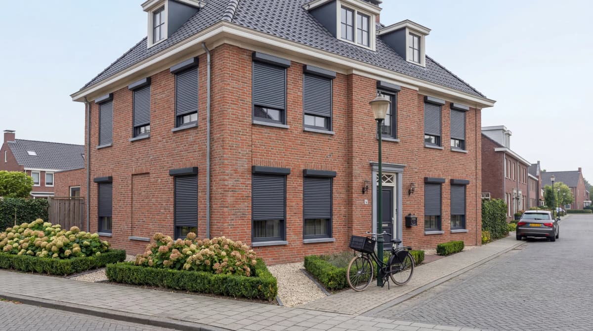 Nederlandse woning met rolluiken op alle ramen